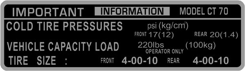 Ct70 tire pressure decals - ct70,